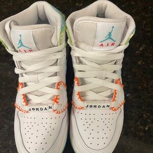 Jordan Orange and White High-Top Sneakers